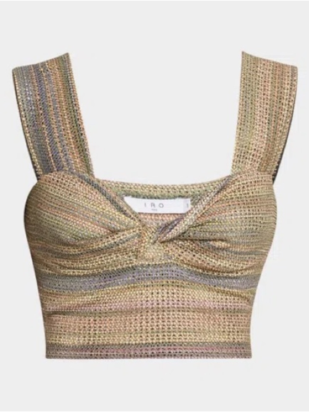 IRO Paris Eloy Twist-Front Crop Top in Multicolor Metallic Gold size 10